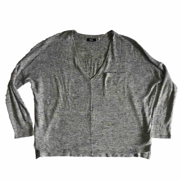 BDG Pullover Sweater Gray Heather Knit Long Sleeve V Neck Size S Hi Lo Pocket - Picture 1 of 9